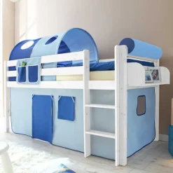 Halbhohes Kinderbett Yasin in Weiß Blau^Wohnen