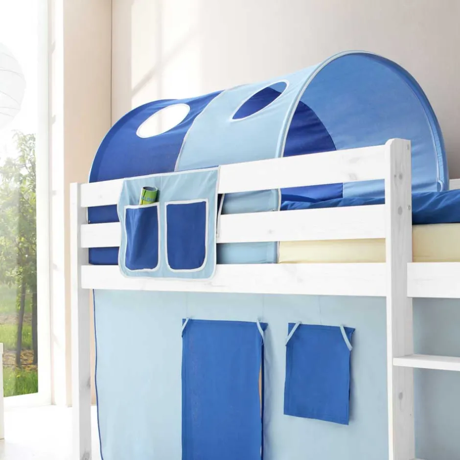 Halbhohes Kinderbett Yasin in Weiß Blau^Wohnen