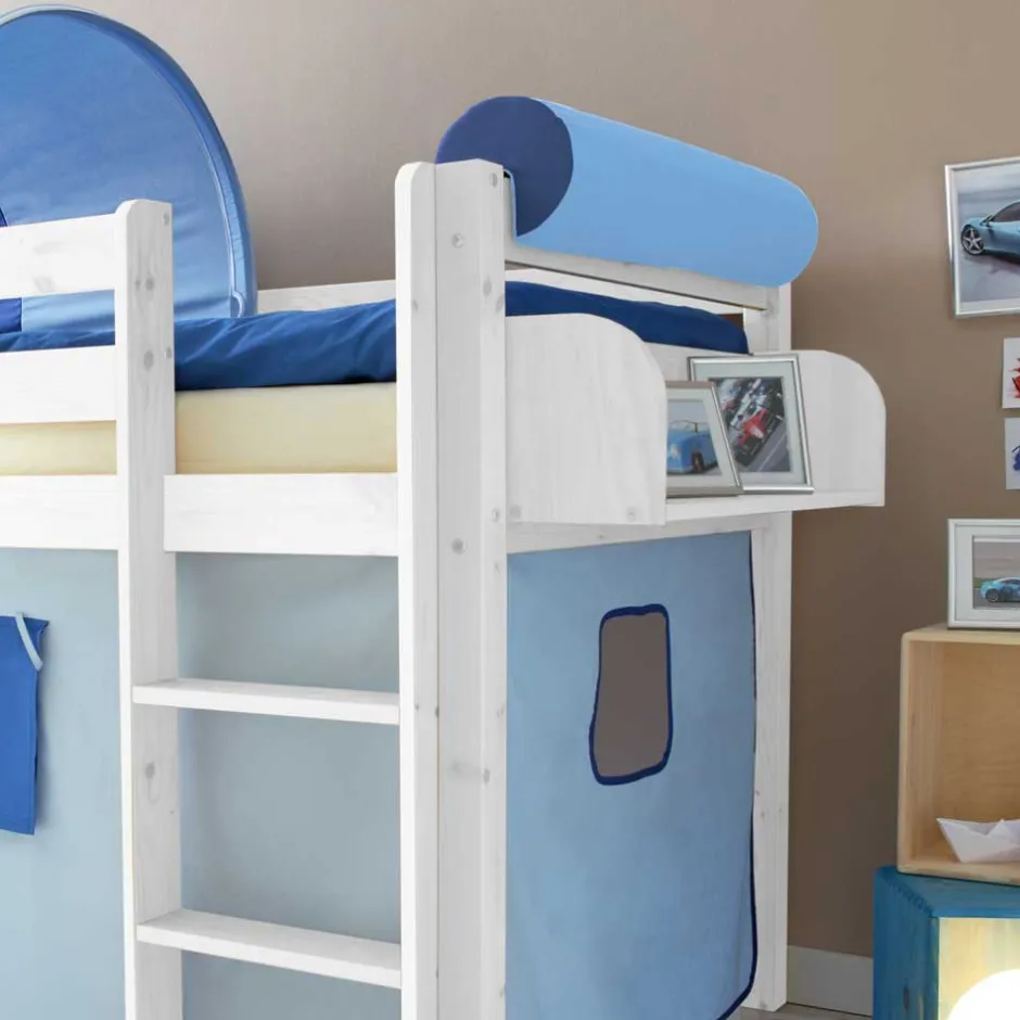 Halbhohes Kinderbett Yasin in Weiß Blau^Wohnen