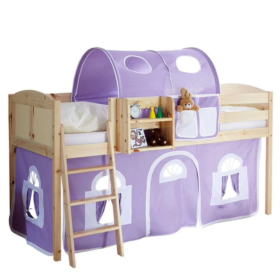 Kinder Wohnen Halbhohes Massivholzbett für Kinder aus Kiefer - Aront