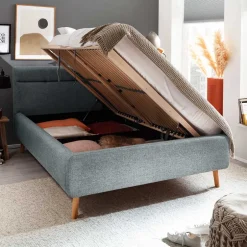 Wohnen Hellblaues Polsterbett mit Bettkasten - Annelie