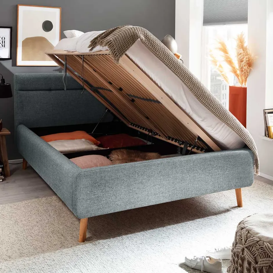 Wohnen Hellblaues Polsterbett mit Bettkasten - Annelie