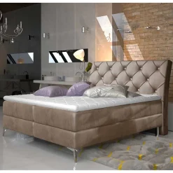 Hellbraunes Boxbett mit Samtbezug - Gelvino^Wohnen Clearance