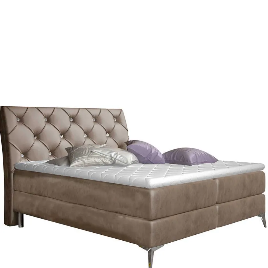 Hellbraunes Boxbett mit Samtbezug - Gelvino^Wohnen Clearance