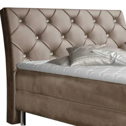 Hellbraunes Boxbett mit Samtbezug - Gelvino^Wohnen Clearance