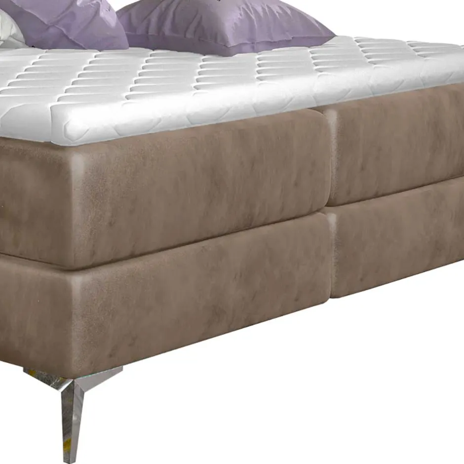 Hellbraunes Boxbett mit Samtbezug - Gelvino^Wohnen Clearance