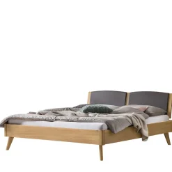Helles Eichebett mit Kunstleder Kopfteilpolstern - Vrona^Wohnen Outlet