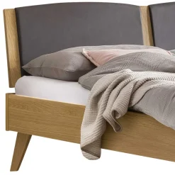 Helles Eichebett mit Kunstleder Kopfteilpolstern - Vrona^Wohnen Outlet