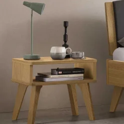 Helles Eichebett mit Kunstleder Kopfteilpolstern - Vrona^Wohnen Outlet