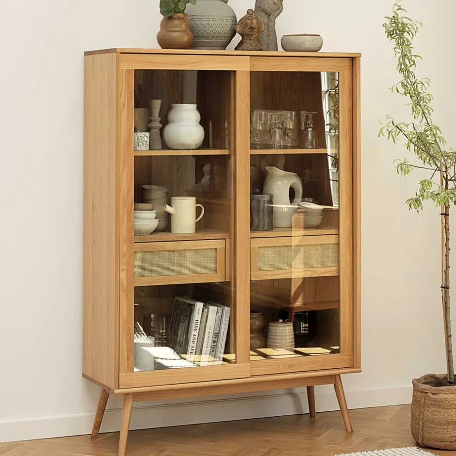 Helles Highboard mit Glas in Natur - Saltenas^Wohnen Sale