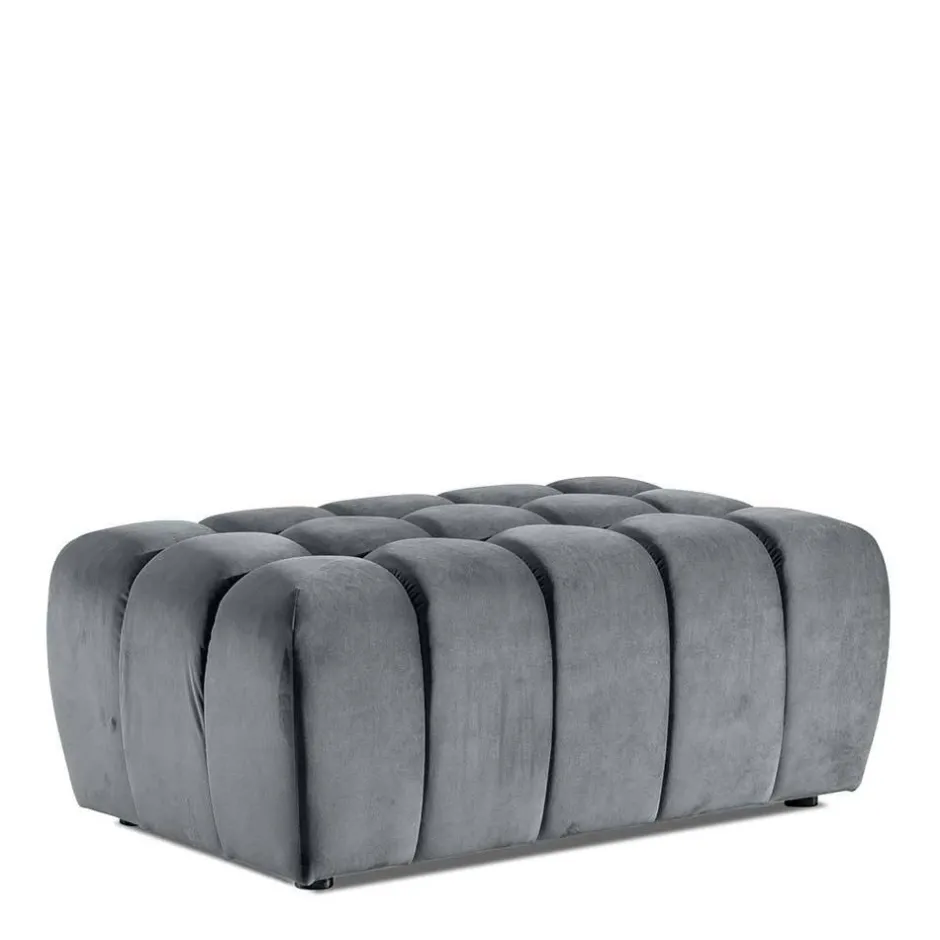 Hellgrauer Polsterhocker mit Samtbezug - Grosky^Wohnen Discount