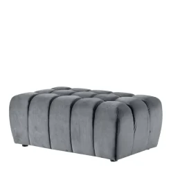 Hellgrauer Polsterhocker mit Samtbezug - Grosky^Wohnen Discount