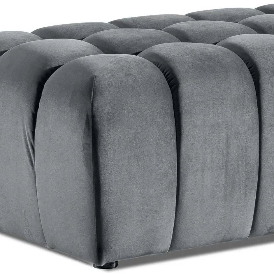 Hellgrauer Polsterhocker mit Samtbezug - Grosky^Wohnen Discount