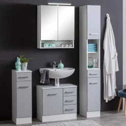 Wohnen Hellgraues Badezimmermöbel Set günstig - Girios (vierteilig)