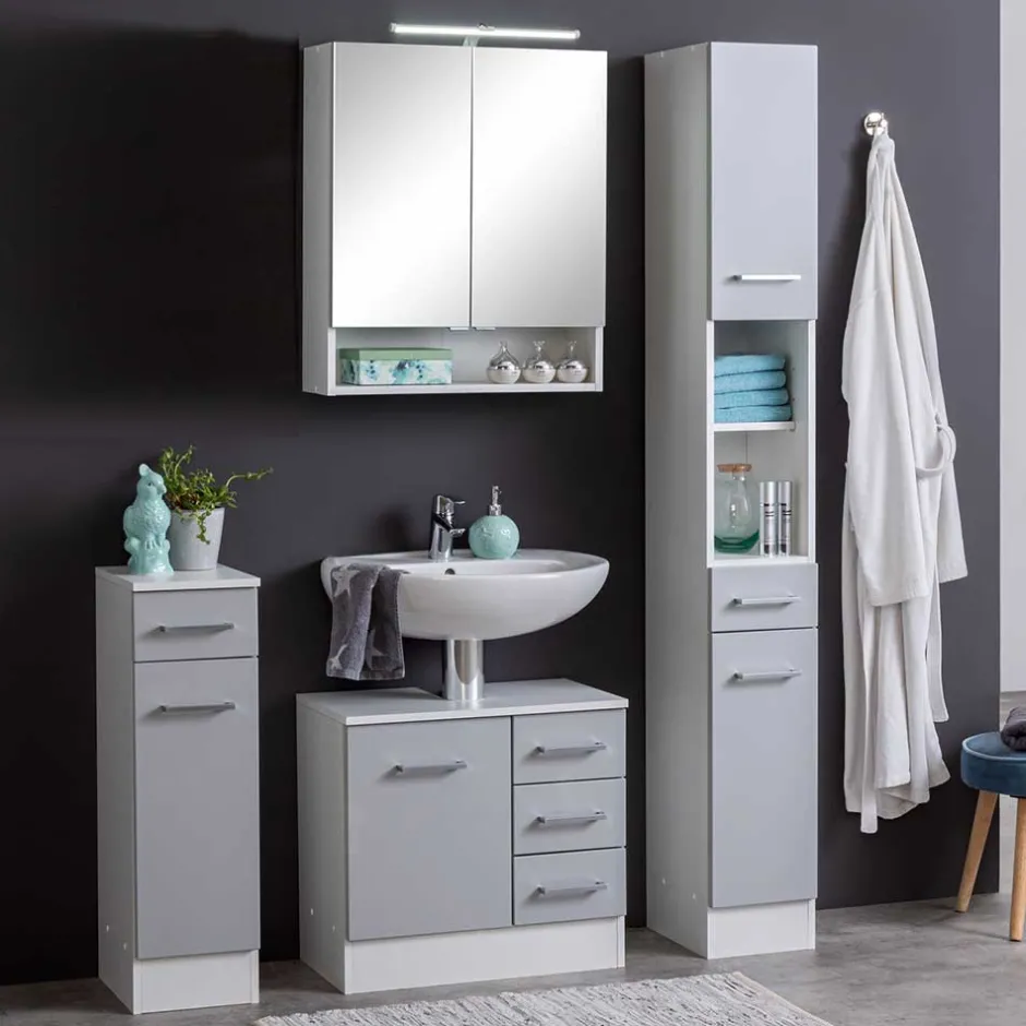 Wohnen Hellgraues Badezimmermöbel Set günstig - Girios (vierteilig)