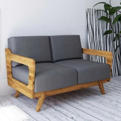 Wohnen Hellgraues Stoff Sofa mit Wildeiche Gestell - Hardus