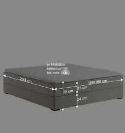 Wohnen Hellgraues Stoffbett ohne Kopfteil mit Bettkasten - Craig