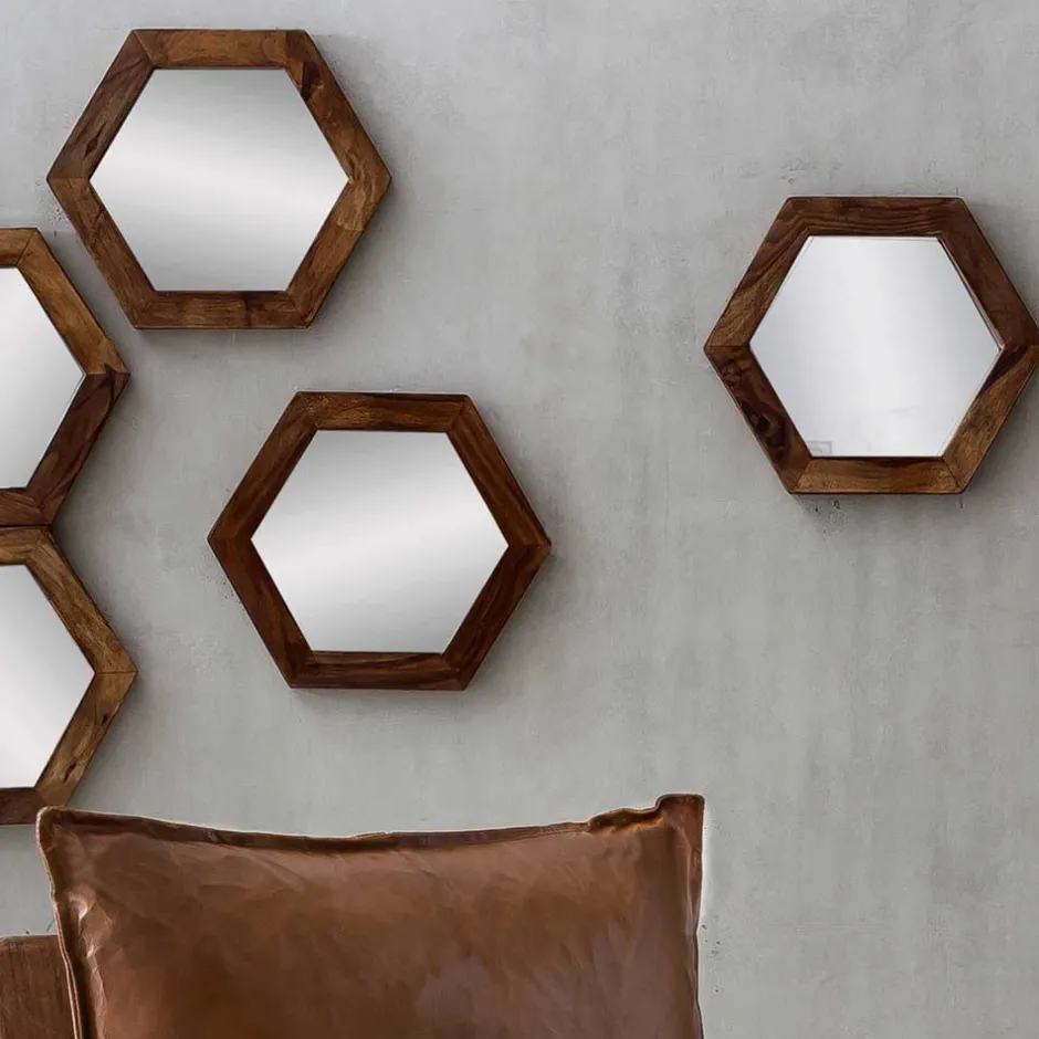 Wohnen Hexagon Spiegel mit Holzrahmen - Mendoza