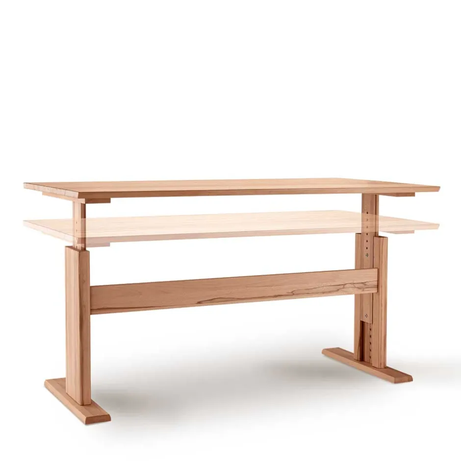 Wohnen Höhenverstellbarer Holz-Schreibtisch aus Kernbuche - Senklas