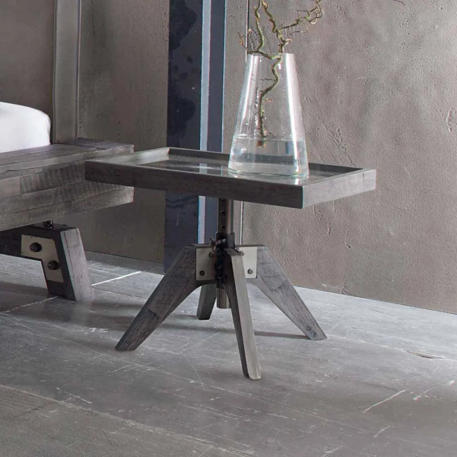 Höhenverstellbarer Nachttisch Zara aus Holz Akazie Grau^Wohnen Outlet