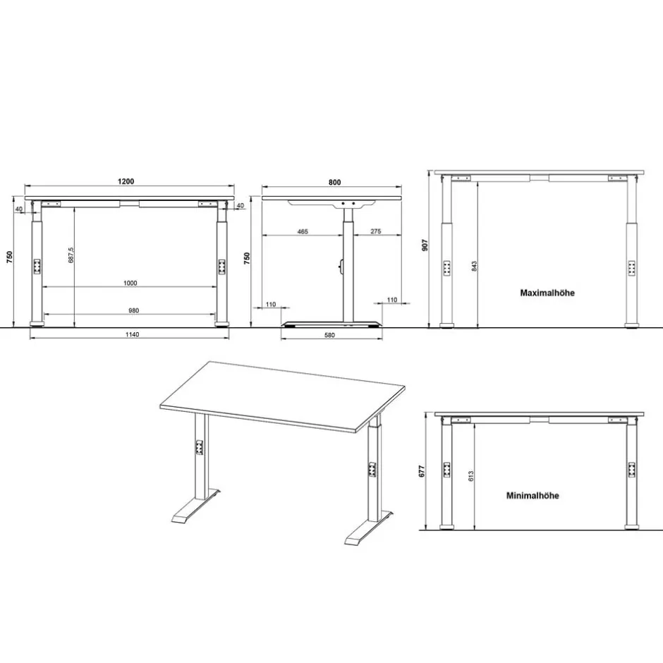 Wohnen Höhenverstellbarer Officetisch in Hellgrau - Great