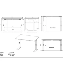 Höhenverstellbarer Office-Tisch in Hellgrau - Clemeta^Wohnen Outlet