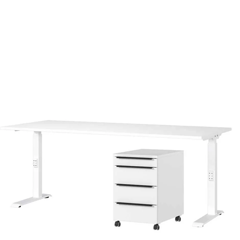 Wohnen Höhenverstellbarer Officetisch in Weiß - Sparkle (zweiteilig)