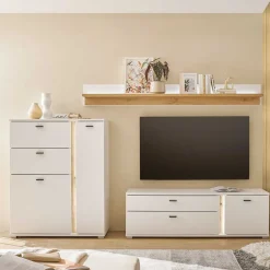 Wohnen Highboard & TV Lowboard & Wandboard Set - Racelyn (dreiteilig)