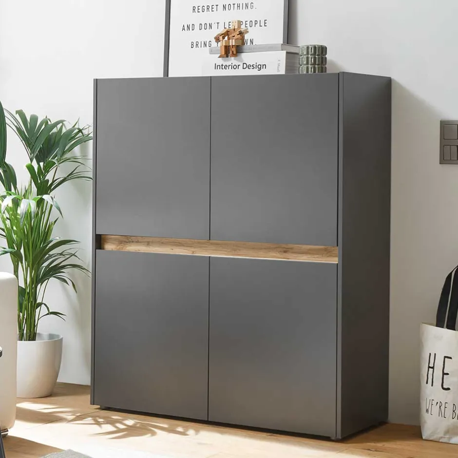 Wohnen Highboard in Anthrazit & Wildeiche Dekor - Ahilav