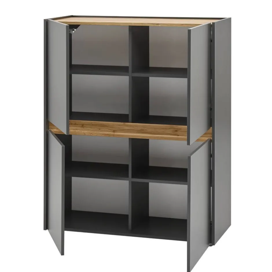 Wohnen Highboard in Anthrazit & Wildeiche Dekor - Ahilav