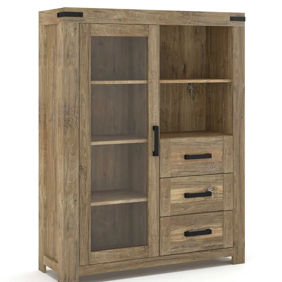 Wohnen Highboard in Eiche Dunkel mit Glaseinsatz - Hilary