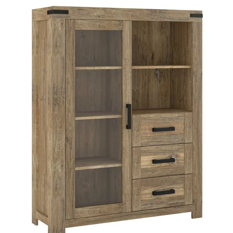 Wohnen Highboard in Eiche Dunkel mit Glaseinsatz - Hilary