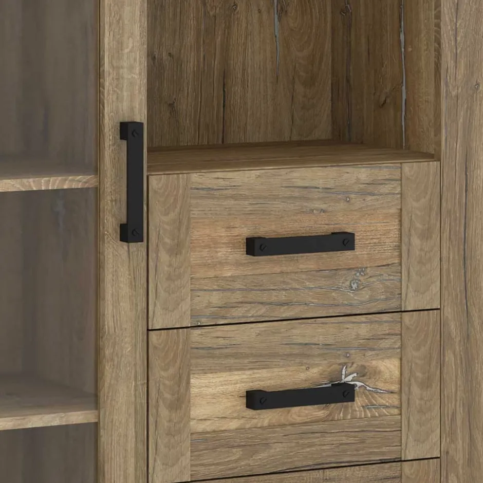 Wohnen Highboard in Eiche Dunkel mit Glaseinsatz - Hilary
