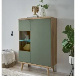 Wohnen Highboard in Graugrün und Wildeiche - Oliva