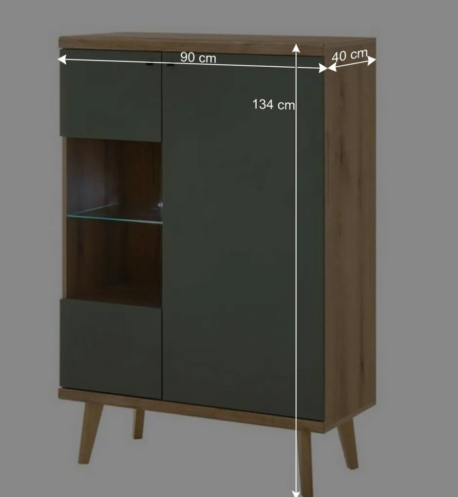 Wohnen Highboard in Graugrün und Wildeiche - Oliva