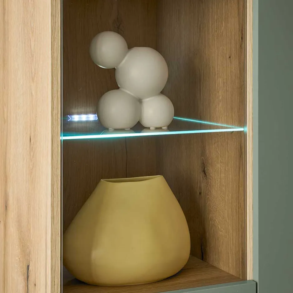 Wohnen Highboard in Graugrün und Wildeiche - Oliva