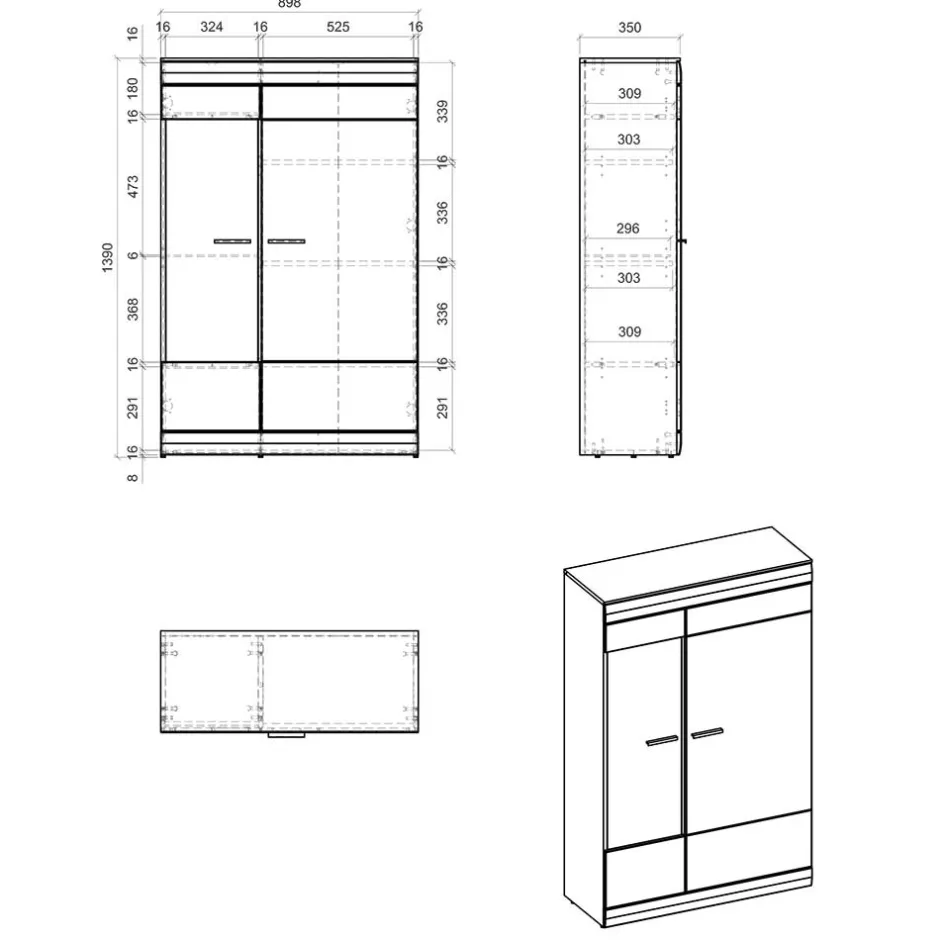 Wohnen Highboard in Hellgrau & Zinneiche NB - Lioscas