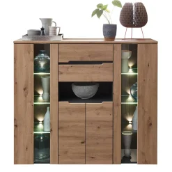 Wohnen Highboard mit Glas & LED Licht - Kuetra