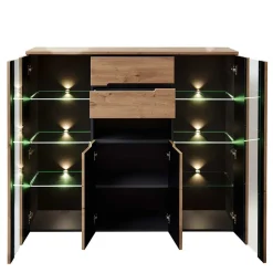 Wohnen Highboard mit Glas & LED Licht - Kuetra