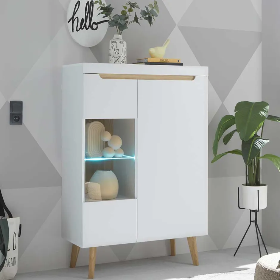 Wohnen Highboard mit Glas im Skandi Design - Ginko