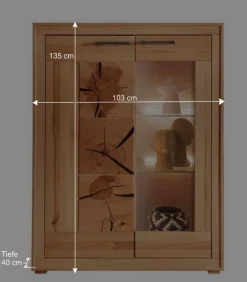 Highboard mit Glaseinsatz aus geölter Kernbuche - Sarosca^Wohnen Discount