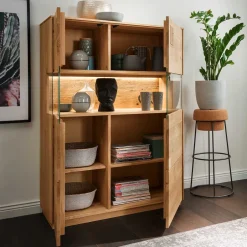 Wohnen Highboard mit Glaseinsatz aus Wildeiche massiv - Millena