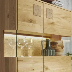 Wohnen Highboard mit Glaseinsatz aus Wildeiche massiv - Millena