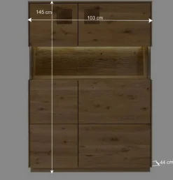Wohnen Highboard mit Glaseinsatz aus Wildeiche massiv - Millena