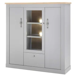 Wohnen Highboard mit Glaseinsatz mit Metallgriffen - Buleta