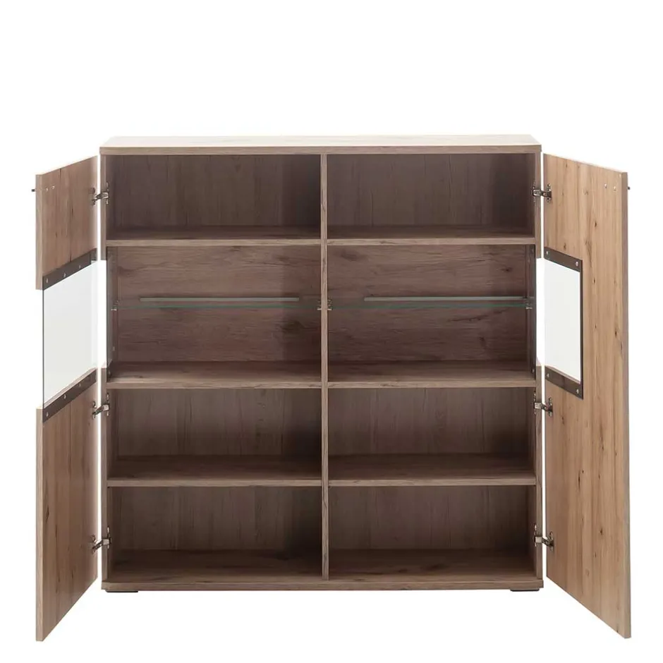 Wohnen Highboard mit Glaseinsätzen 119x121x37 cm - Comrinaca