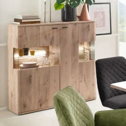 Wohnen Highboard mit Glaseinsätzen 119x121x37 cm - Comrinaca