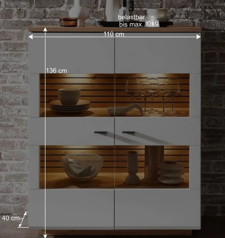 Highboard mit Glaseinsätzen 2-türig - Niam^Wohnen Clearance