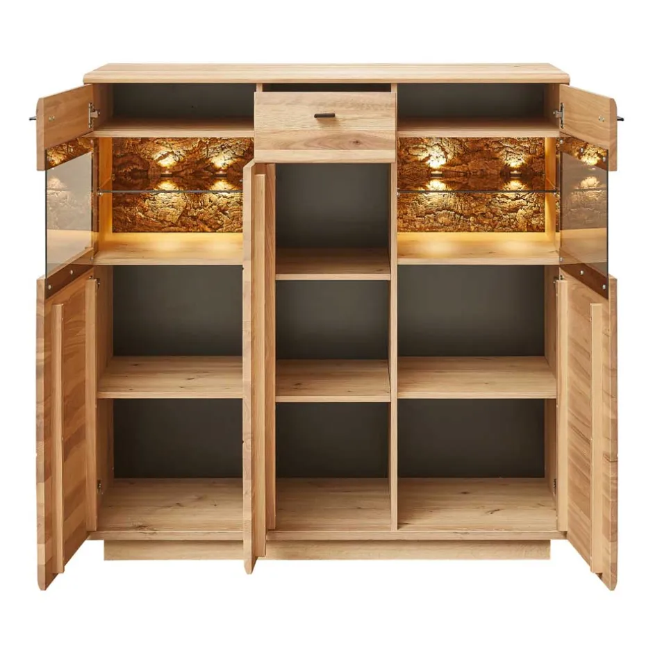 Wohnen Highboard mit Glaseinsätzen in Esche - Cassna