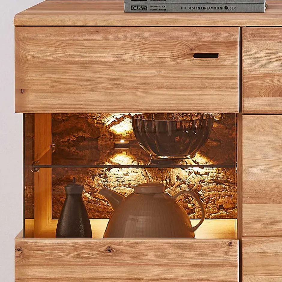 Wohnen Highboard mit Glaseinsätzen in Esche - Cassna